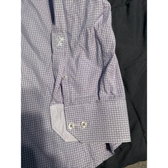 Bugatchi Uomo Button Shirt Mens Size XL Purple Geometric Long Sleeve 18 34-35 - Picture 2 of 5